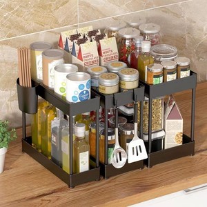 Étagères de rangement pour la maison, le salon et la cuisine sous l'évier Organisateur d'armoire Porte-épices coulissant en plastique à 2 niveaux - Product Image 2