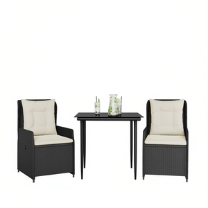 Ensemble de salle à manger de jardin en rotin blanc crème et noir, 2 places, mobilier d'extérieur résistant aux intempéries, style contemporain - Product Image 1