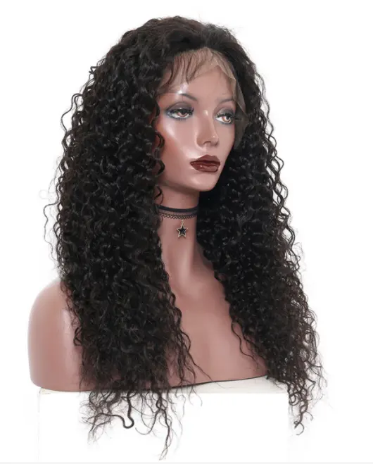 Front Braided Long Human Hair Deep Wave Curly Semi Half Wig Braided Frontal Wig Human Hair