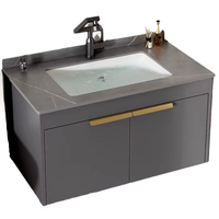 Meuble-lavabo mural de luxe au design moderne avec miroir en aluminium, gain de place, pour salle de bain d'hôtel