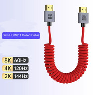 Câble HDMI 2.1 8K en spirale, 48 Gbps, rétractable, 8K60Hz, 4K120Hz, HDR, EARC pour ATOMOS, caméra, moniteur, TV, PS5