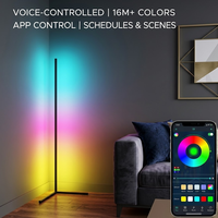 Lampe de sol d'angle LED minimaliste moderne à lumière ambiante RGB 24W ultra-mince au design métallique élégant, à intensité variable