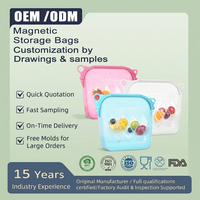 1500 ML 50.72 oz Set Kantong Silikon Reusable untuk Penyimpanan & Organisasi Rumah, Wadah Makanan Berdiri dengan Magnet, Kontainer Persiapan Makanan