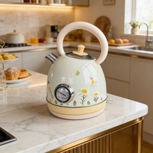 Hervidor de Agua Eficiente y Olla de Calentamiento Rápido, Acero Inoxidable 304, Libre de BPA, Apagado Automático, Tetera Retro Inalámbrica con Termómetro - Product Image 6