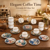 Ensemble tasse et soucoupe à café en céramique style américain portable Phnom Penh, motif floral paon, service à thé et café vintage pour l'après-midi
