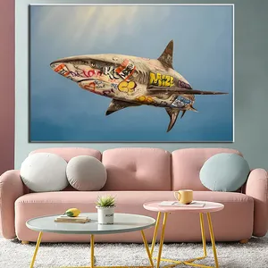 Graffiti Art Oil Painting Canvas Poster Fish Animal Print Wall Art Modern Nordic Picture for Minimalist Living Room Home Decor