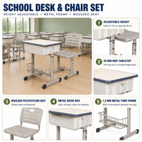 Ensemble bureau et chaise réglables en hauteur pour étudiants, commande en gros, pour l'université