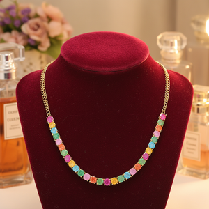 <span class=keywords><strong>Collier</strong></span> Jinyuan tendance pour <span class=keywords><strong>femme</strong></span>, micro-incrusté de zircons colorés, chaîne en bambou, style sportif, avec griffes arc-en-ciel et petits points incrustés - Product Image 1