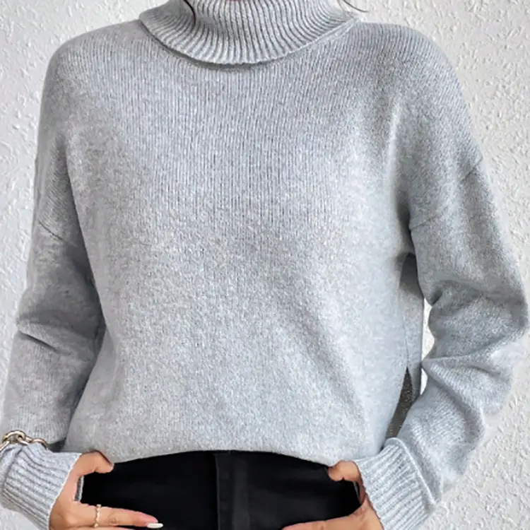 फ़ैक्टरी थोक कस्टम महिला पैटर्न लंबी आस्तीन सूती ढीला मोटा बुना हुआ टर्टलनेक स्वेटर