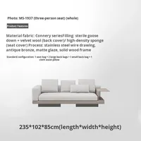 Canapé d'angle moderne en coton et lin de style italien minimaliste avec pieds en acier inoxydable pour salon, différentes tailles