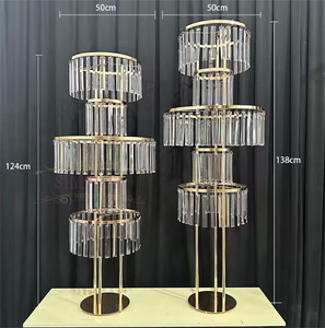 Luxury Metal Crystal Acrylic Pendant Event Party Decor Props Tall Gold Flower <b>Stand</b> <b>Backdrop</b> <b>Stand</b> Candelabra - Product Image 3