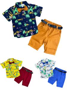 ハワイスタイルのベビーキッズ衣装カラフルなシャツ + ショーツ男の子セット良質の男の子2個スーツ - Product Image 5