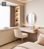 XINGRUO Coiffeuse Moderne Personnalisée pour Chambre à Coucher avec Rangement et Miroir Rond – Idéale pour Appartement, Hôtel, Villa (Projet)