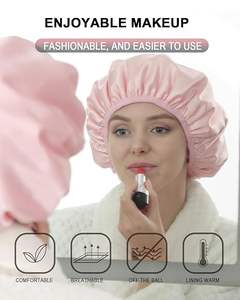 Gorro de baño de EVA negro ajustable, toalla impermeable de doble capa, tejido reutilizable para mujer, gorro de ducha forrado de pelo <span class=keywords><strong>grueso</strong></span> - Product Image 5