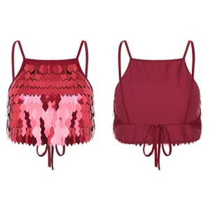 Trajes de baile para mujer, tops de danza del vientre, top tipo bra, camisola corta para discoteca, fiesta, escenario, competición, pole dance, fiesta musical - Product Image 5