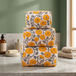 3-Piece Eco-Friendly Cotton Floral Printed Cosmetic <b>Bags</b> & Case Multi-Function <b>for</b> <b>Travel</b> <b>Makeup</b> Organizer Bohemian Style - Product Image 3