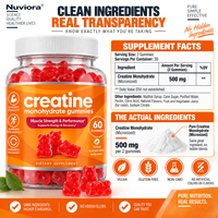 Gummies de créatine monohydrate en gros, marque privée OEM, pour hommes et femmes, 60 unités, force et performance musculaire*, végétalien, GMP