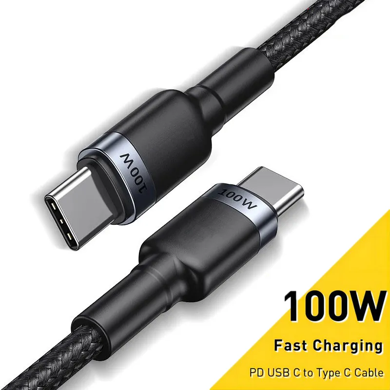 Nylon Braid Super Fast Charge 5A 100W Cabo Duplo Tipo C Para Tipo C Cabo De Carregamento Rápido Para Samsung