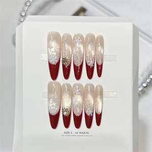 <span class=keywords><strong>Uñas</strong></span> Postizas Acrílicas Elegantes y <span class=keywords><strong>de</strong></span> Lujo para Año Nuevo, con Diseño <span class=keywords><strong>de</strong></span> Copo <span class=keywords><strong>de</strong></span> Nieve Rojo y Lazo, Hechas a Mano, <span class=keywords><strong>de</strong></span> Alta Calidad, Venta al Por Mayor - Product Image 1