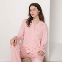 Pyjama en fibre de bambou pour femmes, manches longues, à carreaux et rayures, ensemble deux pièces avec cordon de serrage, vêtements de détente respirants, vêtements de maison