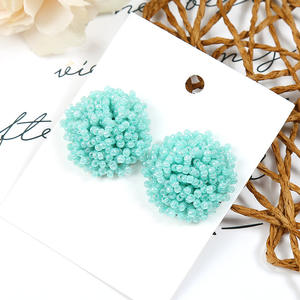 बोहेमियन व्यक्तित्व रचनात्मक रंगीन गोल बालियां हस्तनिर्मित बेडेड बॉल बीज बड्स स्टड बालियां - Product Image 2