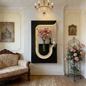 Arte Mural Moderno Personalizado, Pintura Texturizada en Relieve 3D, Escultura Geométrica Hecha a Mano, Pintura en Piedra Arenisca, Decoración de Hotel con LED - Product Image 1