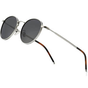 Gafas de sol redondas clásicas Vintage con revestimiento de protección UV ponderable personalizada para hombres y mujeres gafas de sol con montura de Metal azul - Product Image 1