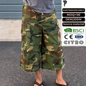 Custom Heavyweight Cotton Baggy Twill <b>Camo</b> <b>Cargo</b> Shorts <b>Men</b> Multi Pockets Fit Tactical Camouflage Streetwear Shorts for Outdoor - Product Image 1