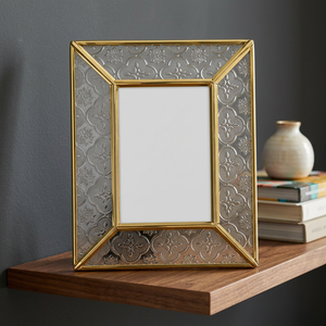 Gold Plated Metal Photo <b>Frame</b> Rectangle Art Deco <b>Design</b> <b>Wall</b> Decoration Tabletop Picture Holder Glam Style Handmade - Product Image 1