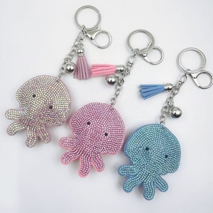 Porte-clés Poulpe en Cristal Diamant Dessin Animé Océanique, Pendentif de Sac en Velours Coréen avec Strass Thermocollants, Cadeau - Product Image 1