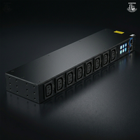 SYNSTRO Rakit Unit Distribusi Daya Rak (Rack-Mount) 1U 19" 16A 8 Outlet Dapat Disambung Daisy-Chain C13/C19 Tipe Single IP