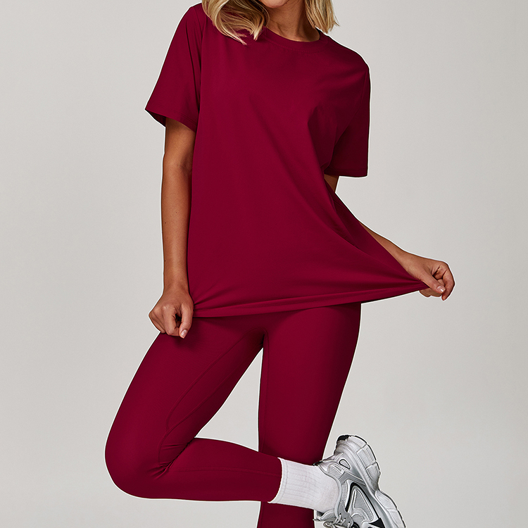 Custom Breathable Short Sleeve Round Neck Loose Casual Quick Dry T-Shirt Outdoor Running Workout Sports Polyester Yoga Tops