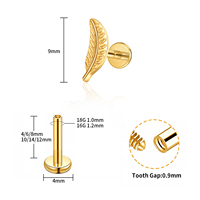 ASTM F136 Implantatqualität Titan 18K Vergoldet Innengewinde Labret Helix Tragus Lippenpiercing Zirkon Hochzeit
