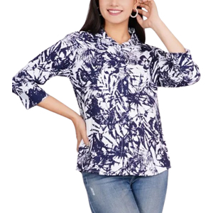 Chemisier imprimé léger 100% coton pour femme coupe ample brodé Technique bureau Style décontracté toutes saisons printemps - Product Image 1