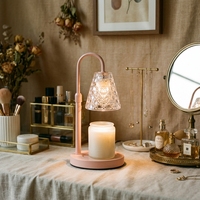 Lampe chauffe-bougie rose avec abat-jour en verre gaufré, minuterie, intensité réglable, hauteur ajustable, diffuseur de bougie sans flamme, décoration d'intérieur