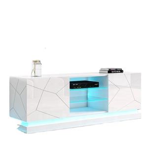 LEDライト付き高光沢<span class=keywords><strong>TV</strong></span>スタンドモダンでユニークな現代的なデザインエンターテインメントセンターフラットパック<span class=keywords><strong>TV</strong></span>キャビネット - Product Image 1