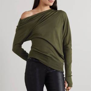 Maglioni da donna irregolari, produttore di maglieria, colore bianco morbido e morbido, verde <span class=keywords><strong>monospalla</strong></span>, <span class=keywords><strong>maglia</strong></span> di cotone, maglione da donna - Product Image 4