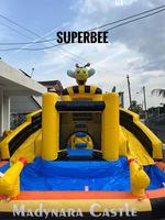 Château gonflable aquatique à double piste avec toboggan et piscine pour enfants – Meilleures ventes