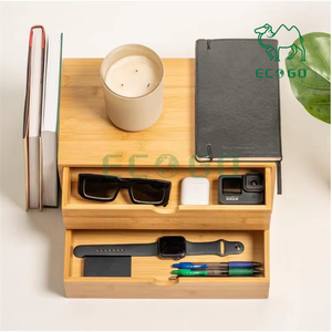 Organisateur de tiroirs multifonctions Boîte de rangement en bambou pour la maison Bureau moderne Rangement de table en bois - Product Image 3