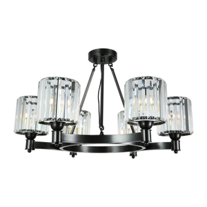 Lámpara de Techo Moderna de Metal con Ruedas de Cobre, Pantalla de Cristal, Acabado Negro Mate, Luces Colgantes Redondas para Sala de Estar o Vestíbulo - Product Image 1