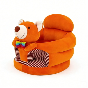 Asiento de aprendizaje para bebés de peluche de oso naranja personalizado, sofá de entrenamiento anti-vuelco para bebés con lazo de arcoíris y rayas - Product Image 4