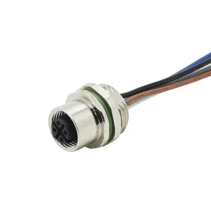 Encoder Sensor Use Waterproof Round Socket Electrical Wire Rear Fastened Type Female 4 pin A Coded M12 Panel Mount Connector