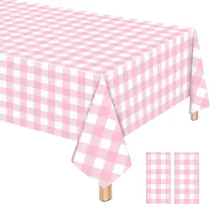 テーブルクロス長方形ピンクと白の市松模様のテーブルクロス使い捨てプラスチックピンクの格子縞の結婚式用