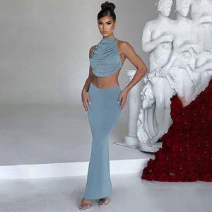 Abito lungo da sera sexy con spacco, senza schienale, senza maniche, con laccetti, scollo a V, per feste estive da donna - Product Image 4