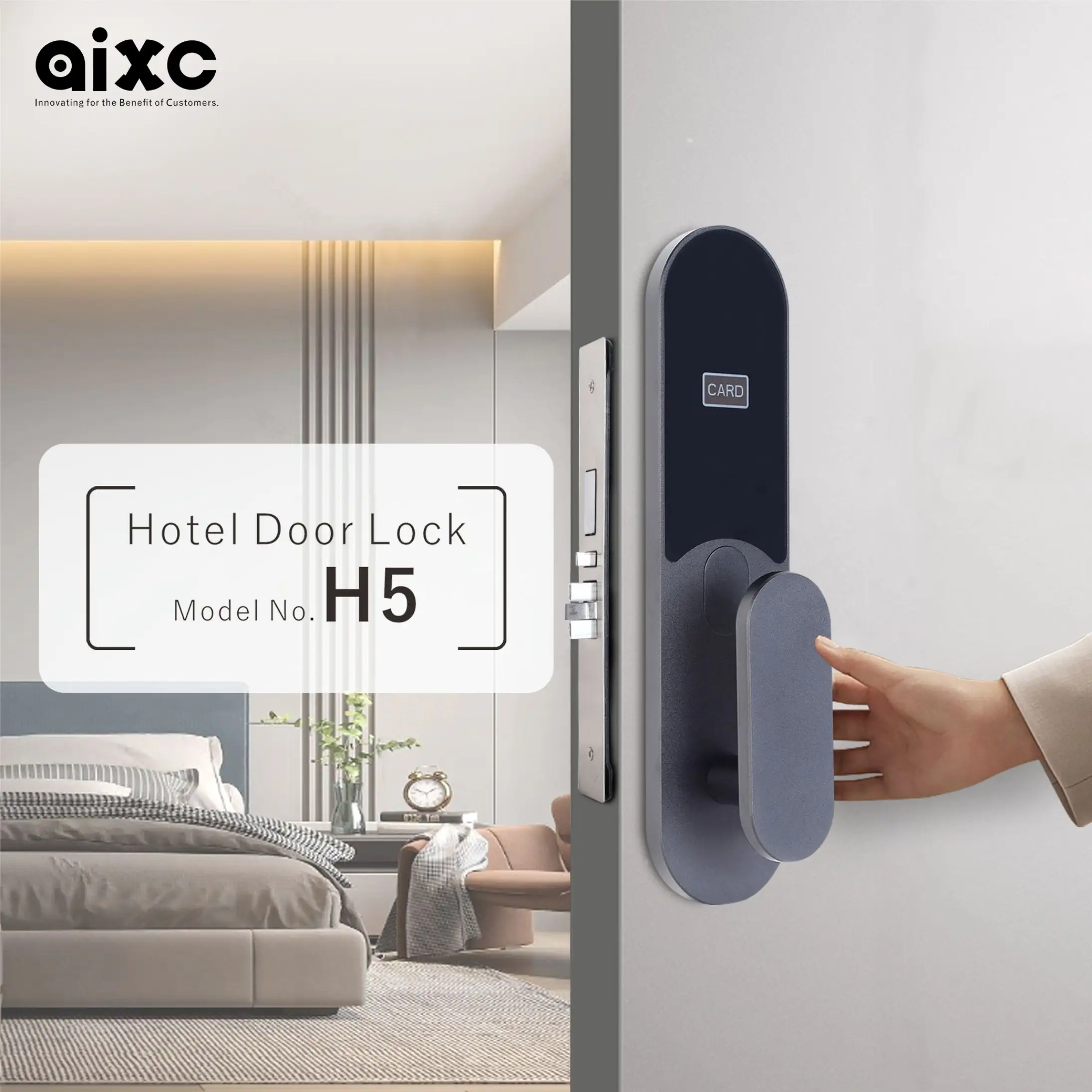 قفل فندق AIXC ذكي بنظام أمان بدون مفاتيح وبطاقة rfid من سبائك الألومنيوم مضاد للماء