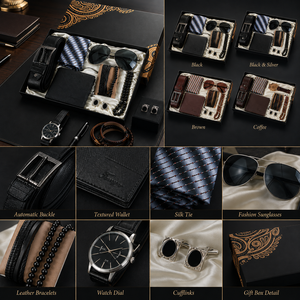 Luxury <strong>Gift</strong> Set <strong>for</strong> Men with Belt Wallet Tie Sunglasses Cufflinks and Bracelet <strong>for</strong> Father Husband <strong>Boyfriend</strong> - Product Image 5