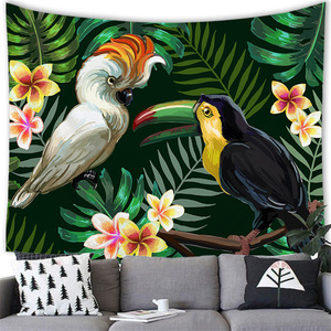 Perroquet Tapisseries En Vrac Grande Taille <span class=keywords><strong>Aquarelle</strong></span> Jungle Tropicale Plantes <span class=keywords><strong>Oiseaux</strong></span> Verts Tapisserie pour La Décoration Intérieure - Product Image 5