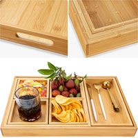 Plateaux de service en bois de bambou avec poignée-Lot de 7-Grands, moyens, petits et mini-Plateaux polyvalents imbriqués-pour le petit-déjeuner,