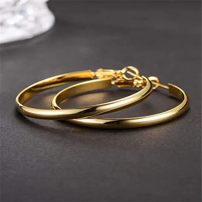 Tùy Chỉnh Cơ Sở Đồng Thau 1 Micron Brass Hoop Bông Tai Phụ Nữ Bông Tai Lớn Phụ Nữ