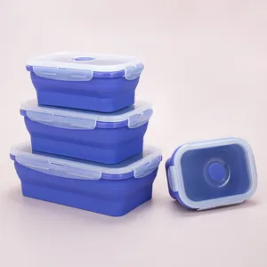 Boîte à déjeuner Bento réutilisable en Silicone, micro-ondes, Portable, pour la préparation des repas, couvercle pliable